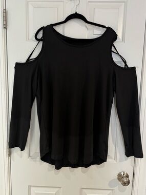 Black Cold-Shoulder Very Stretchy Women's Top
